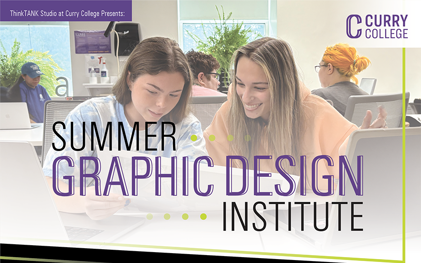 Curry College Summer Graphic Design Insititute poster of students collaborating on a project