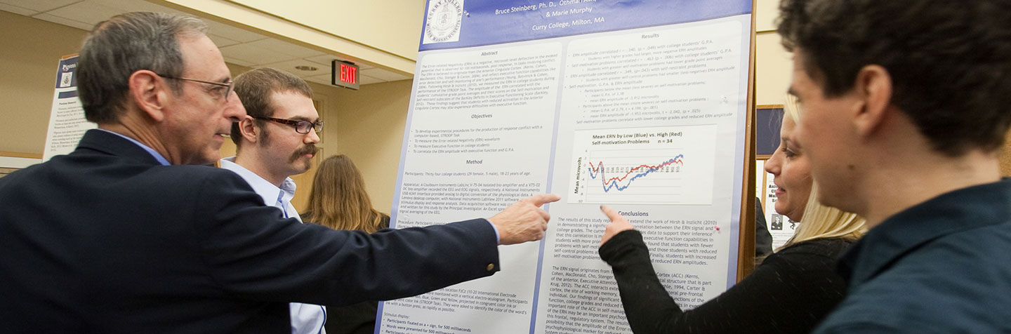 Students at Curry College pursuing a Psychology Degree present to their professor