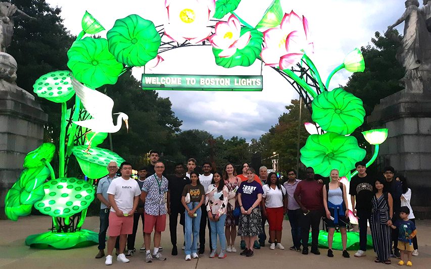 International Student Orientation participants pose for a photo in Boston