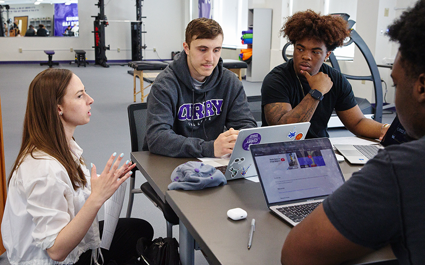 Students and faculty collaborate in the Exercise Science Lab at Curry College