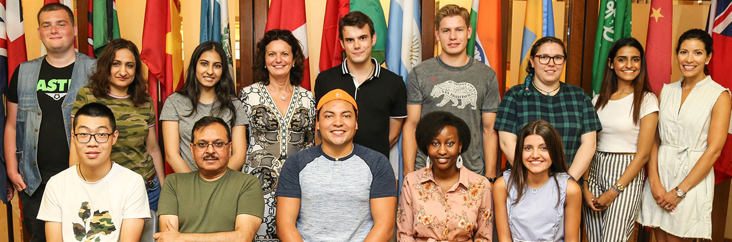 International Students from myriad of countries pose for a photo at Curry College