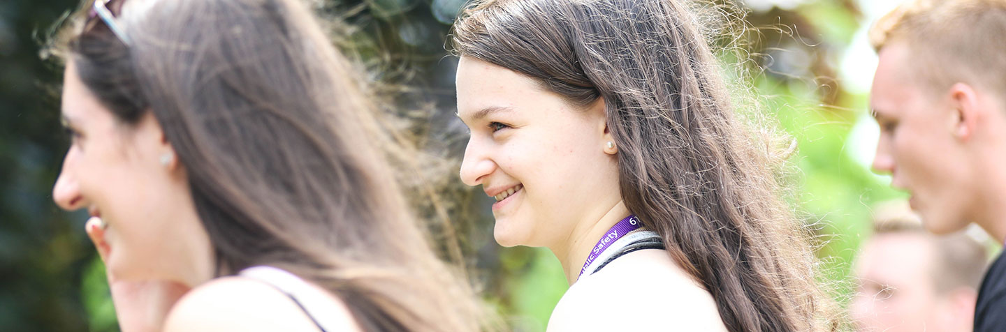 Students smiling at Junior Visit Day at Curry College