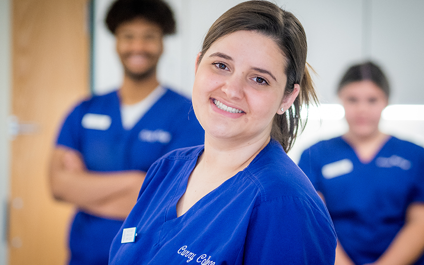 Curry College Nursing Students in the lab