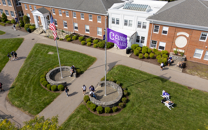 Students on the Curry College Academic Quad
