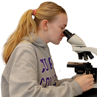 Curry student views a specimen through a microscope