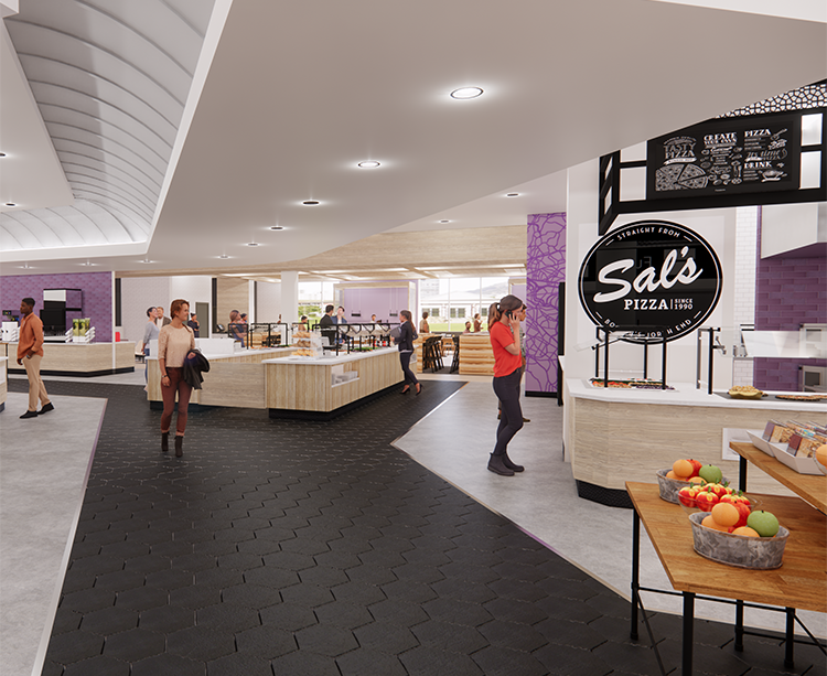 Rendering of the new Curry College Dining Marketplace
