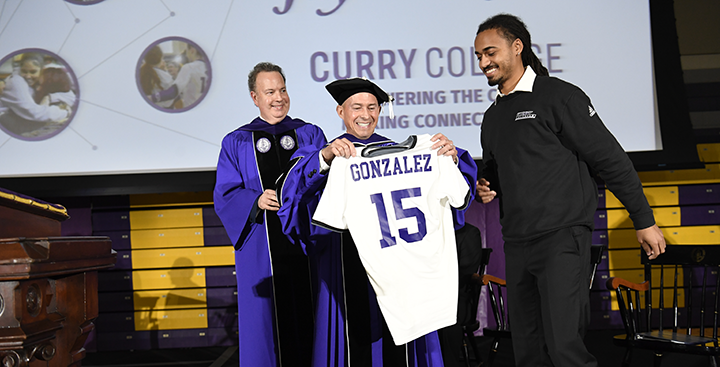 President Jay Gonzalez poses for a photo with the Class of 2027