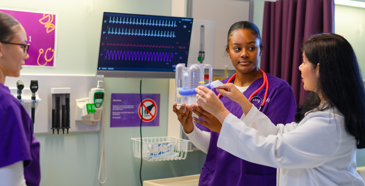 A student and faculty collaborate in the School of Nursing SIM Lab