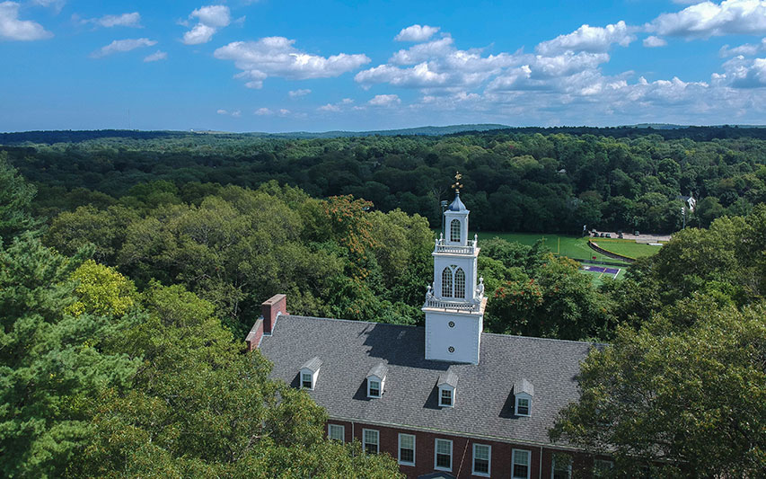 Curry College Campus from above on a sunny, fall day