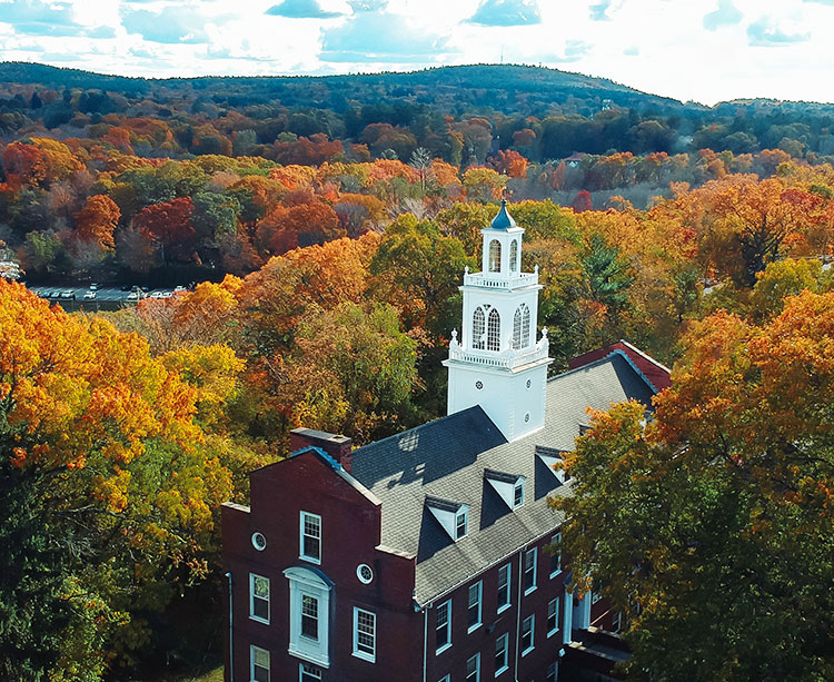 State House Tower in Autumn at Curry College