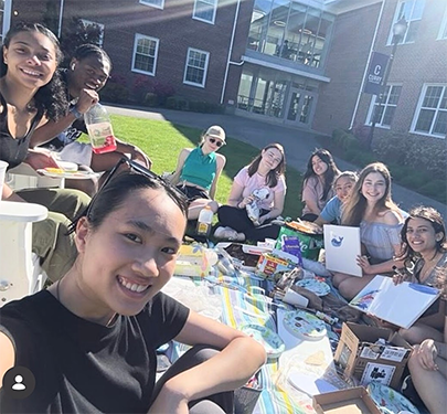 Women in STEM students meet on the Quad