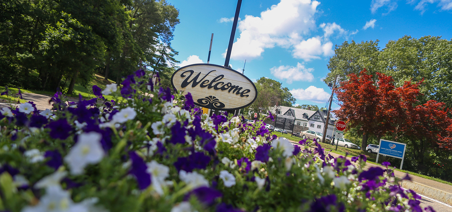 Front entrance welcome sign