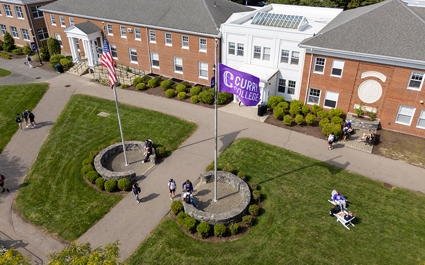 Students on the Curry College Academic Quad