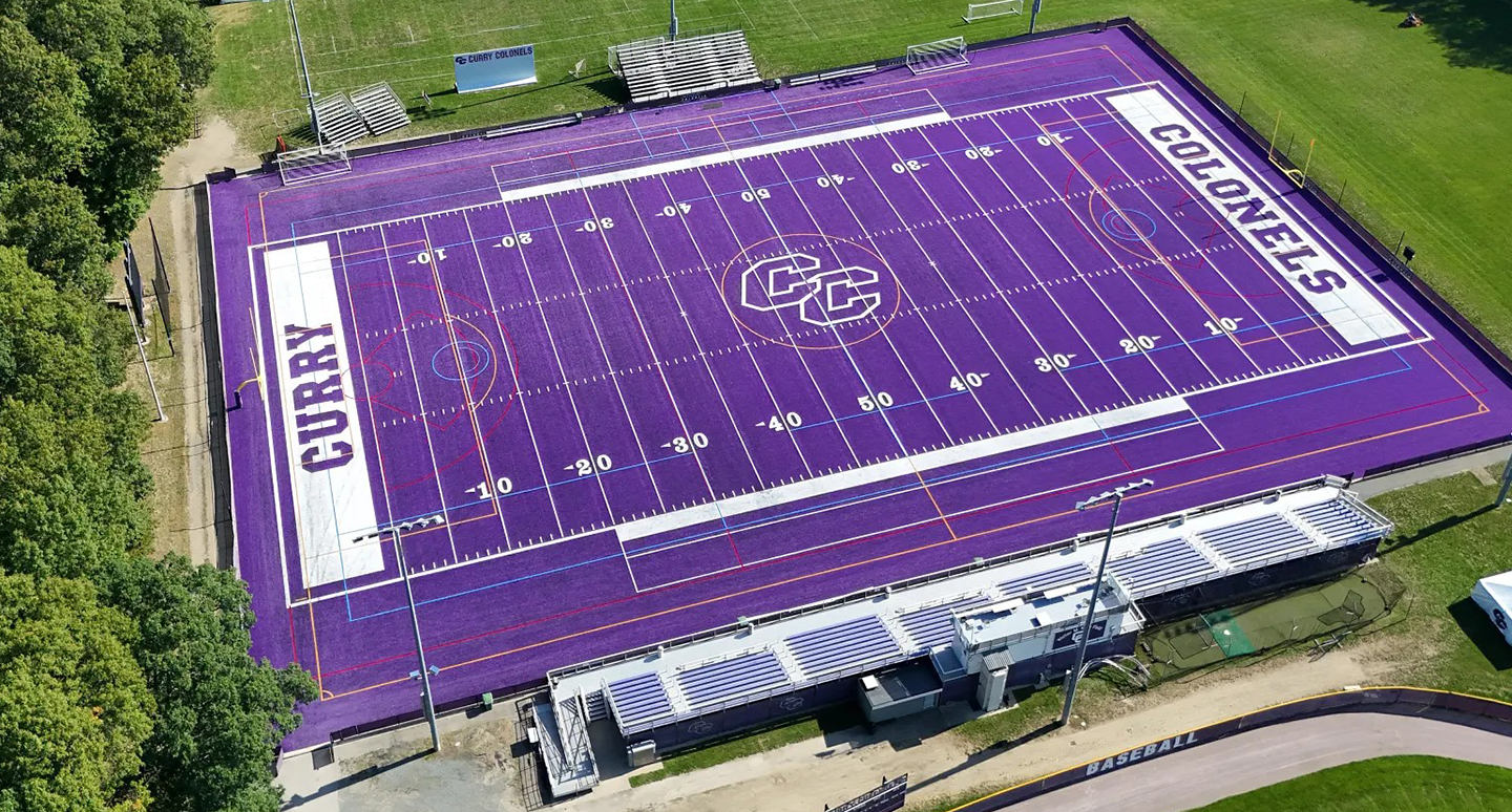 Walter M. Katz Field with purple turf at Curry College