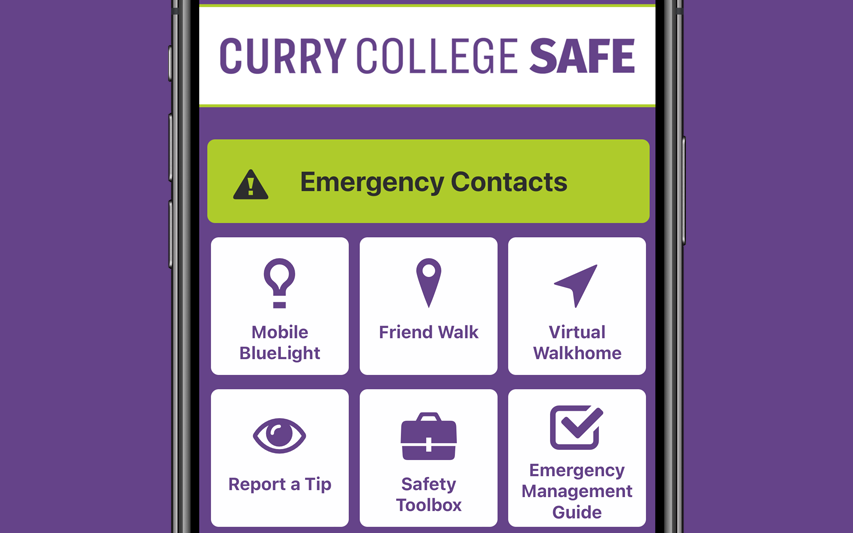 Curry College Safe App on a smartphone