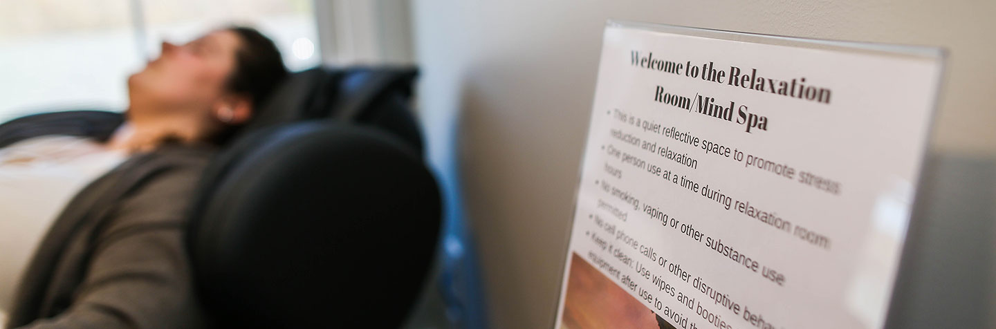 A student at the Counseling Center Relaxation Room