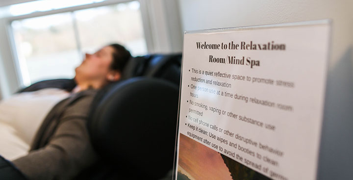 A student relaxes at the Mind Spa