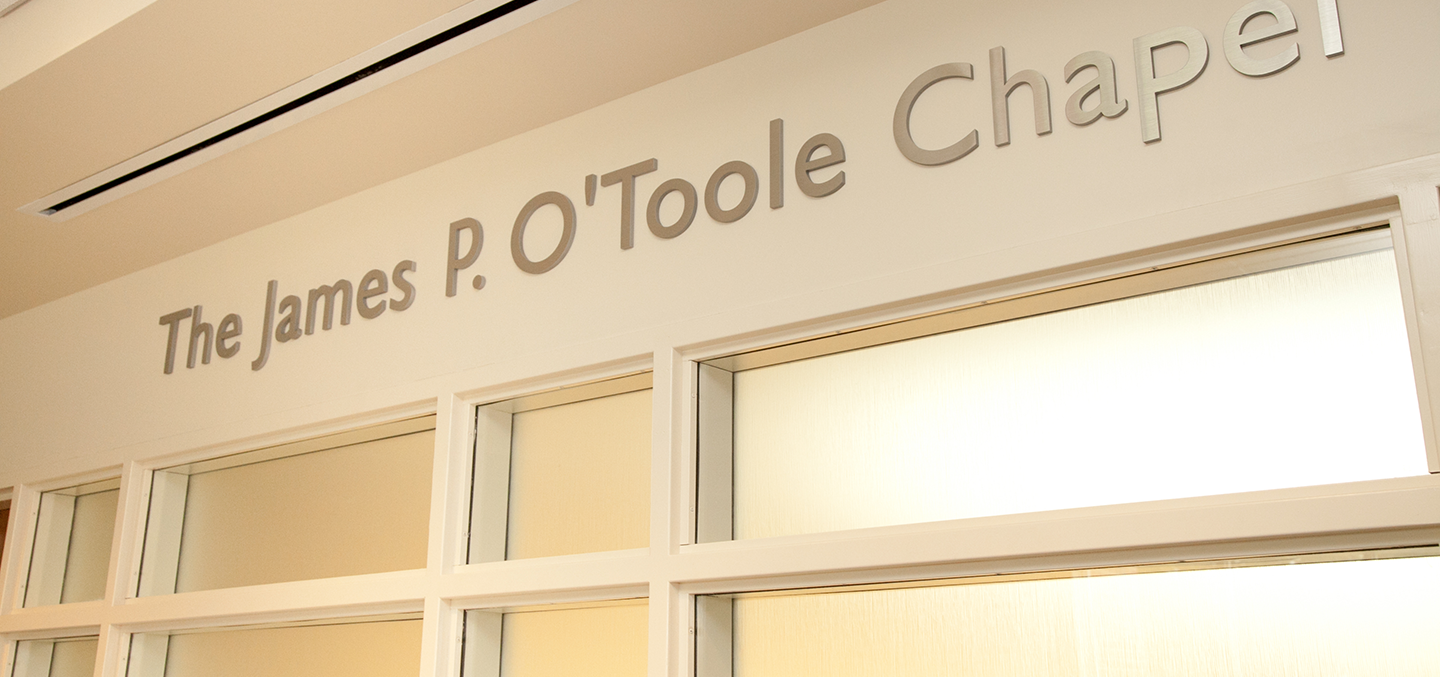 Signage in the James P. O'Toole Chapel in the Student Center