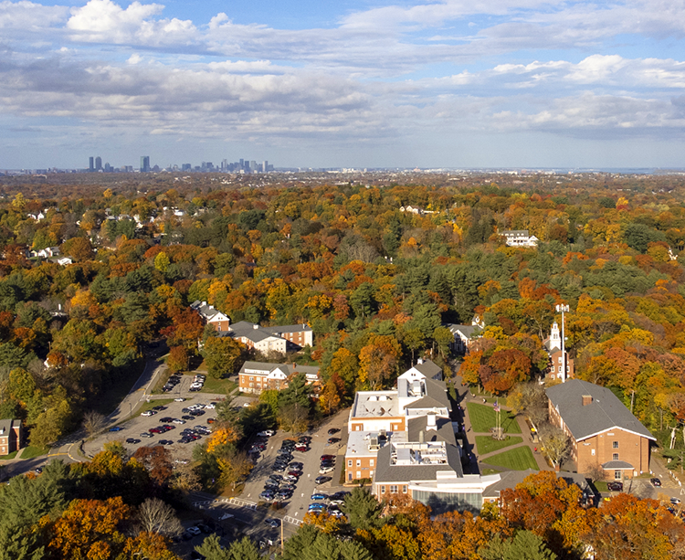 Milton, Massachusetts and the Curry College campus from above